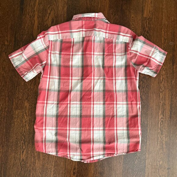 Eddie Bauer Men's Medium Button-Up Shirt Red Plaid Short Sleeve Classic Fit - Picture 2 of 4